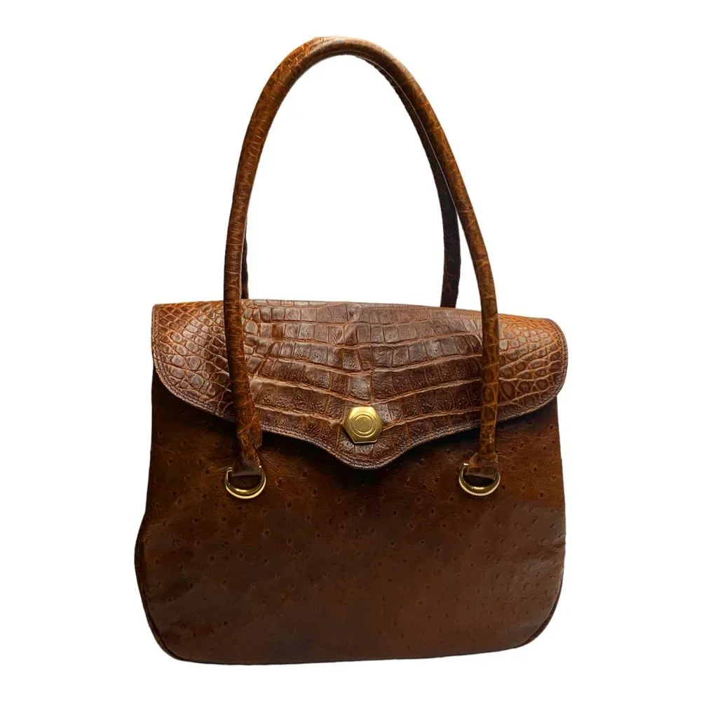 VINTAGE Paolo Del Lungo‎ Reptile Embossed Italian Leather Satchel